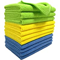 Polyte - Paño de Limpieza de Microfibra - Azul- Verde- Amarillo - 31 x 41 cm - Pack de 12